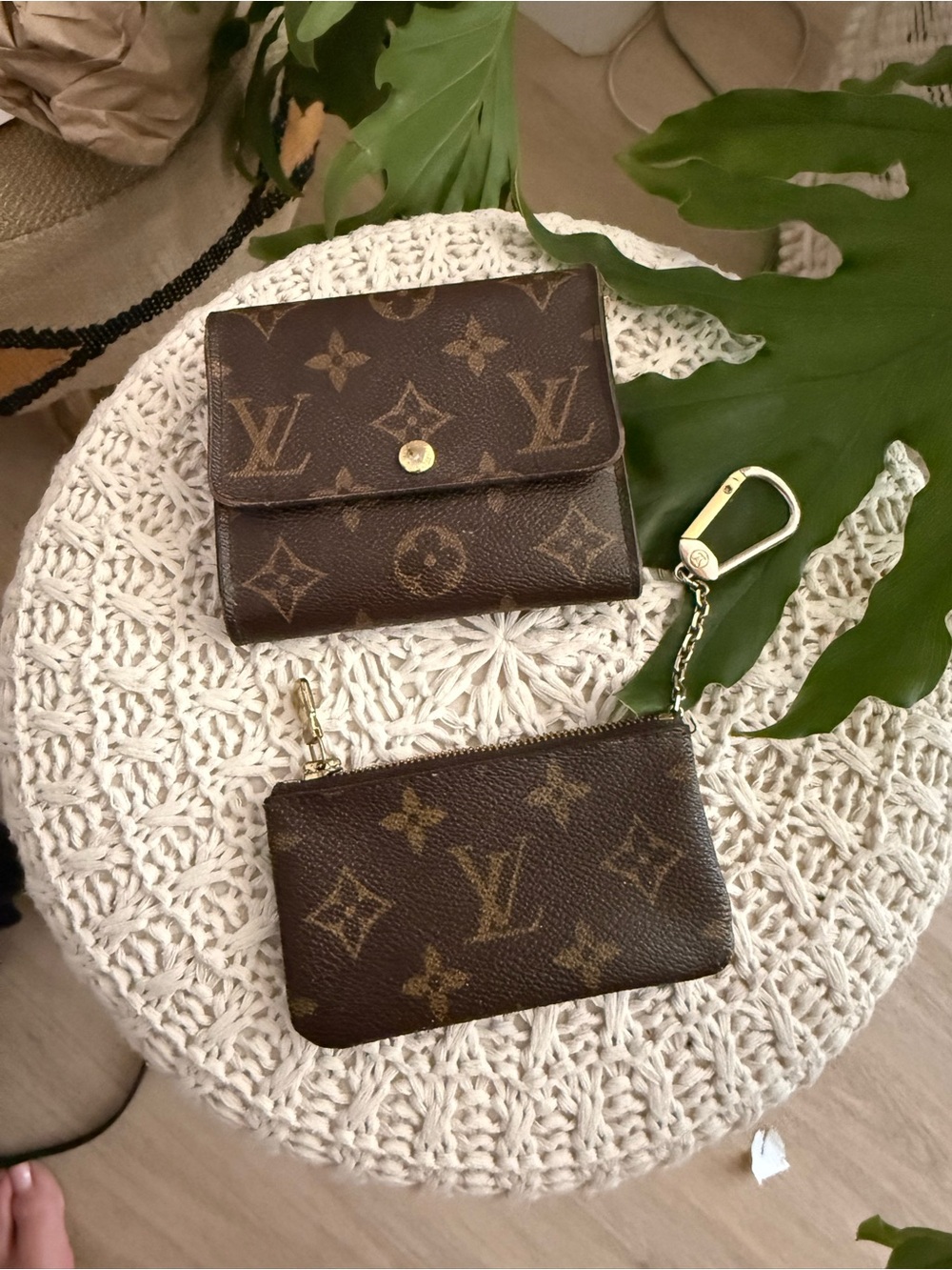 Louis Vuitton Monogram Canvas Elise Wallet and Pochette Cles authentic